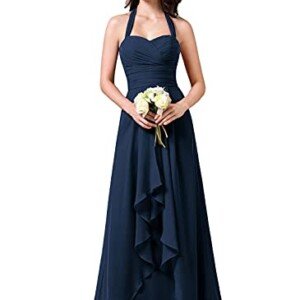 dinavian Dam halterneck chiffong kväll formell fest balklänning bal brudtärna klänning