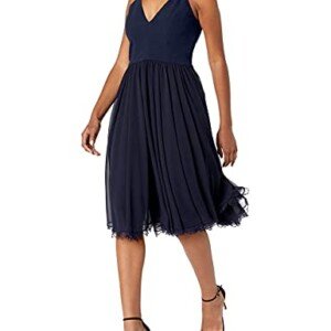 Klä befolkningen kvinnor Alicia plungande mix media ärmlös A-linje midi-klänning brudtärna