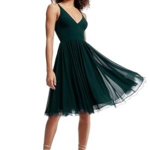 Klä befolkningen kvinnor Alicia plungande mix media ärmlös A-linje midi-klänning brudtärna