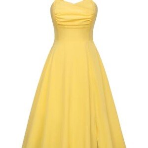 Belle Poque dam 1950-tals midi-klänning ärmlös A-linje vintage veckad cocktailpartyklänning