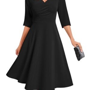 Bbonlinedress Cocktailklänning för kvinnor, bröllopsklänning, formell klänning, V-ringning, 3/4-ärmar, vintage