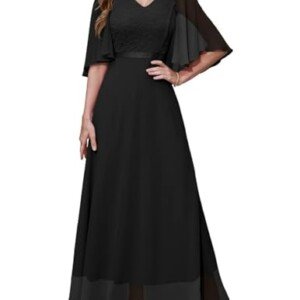 Dresstells Balklänning dam, lång aftonklänning, elegant, för bröllop, med korta ärmar