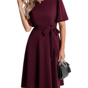 Bbonlinedress Midiklänning för kvinnor, cocktailklänning, vintagestil, formell bröllopsgästklänning, åtsittande och utsvängd, för kyrkan, arbete, bal, klänning med ärmar