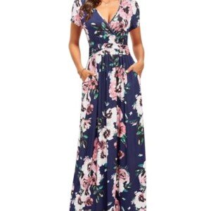 Ouges Maxiklänning, V-ringad, med mönster och ficka, lång klänning