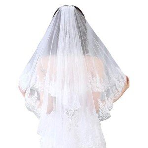 Bridal Wedding Veils 2 Tier Double Layer Women Wedding Veil Glitter Sequins Embellished Eyelash Scalloped Lace Trim Comb Bridal Veil Party Costume Gorgeous Bridal Tulle