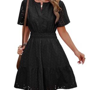 Yuson Flickklänning, damer, sommarklänning, v-ringad, kortärmade klänningar, sommar, bomull, ihålig, miniklänning, kort, strandklänning, fritidsklänning, hög midja