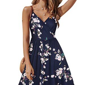 STYLEWORD Solklänning för kvinnor, somrig, blommig, omlott, v-ringad, rygglös